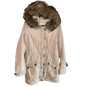 Y2k Large Hollister Coat Fur Hood Jacket Sherpa Lined Utility Parka Coat Vtg